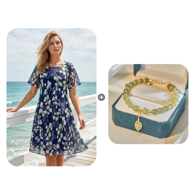 🌸 50% OFF NOW! ✨ Women's Floral A-Line Party Dress – Double-Layer Chiffon, Elegant Print & Knee-Length Fit 👗