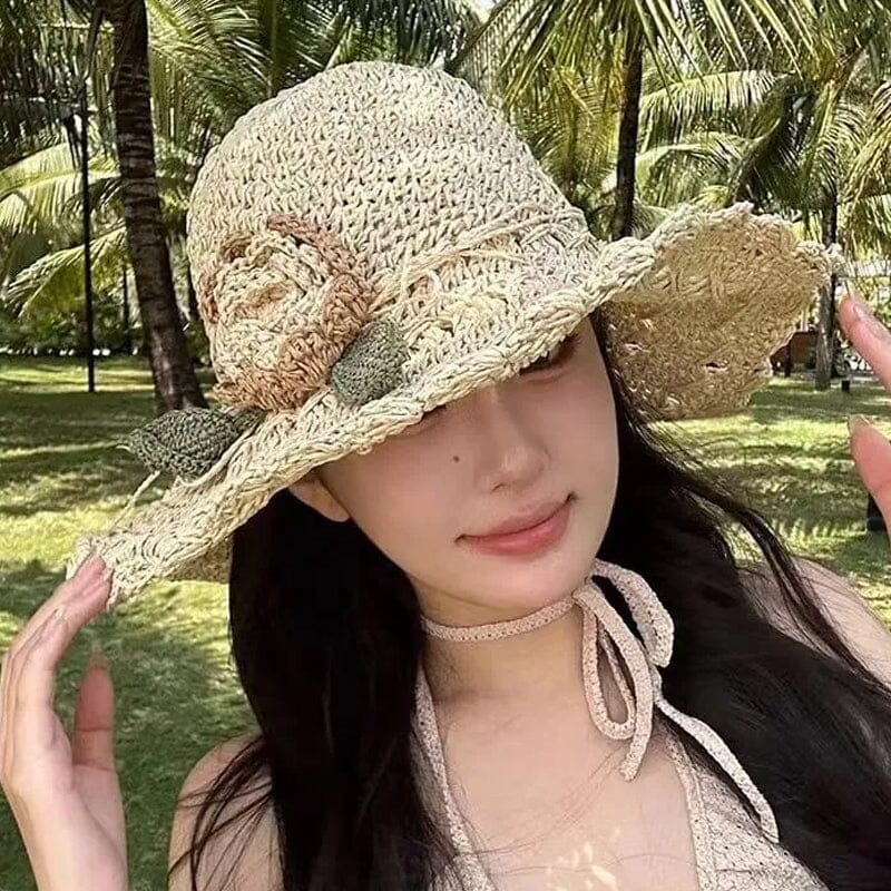 đBuy 1 Get 1 Free-2PcsđžElegant Crochet Straw Hat with Ruffle Detail