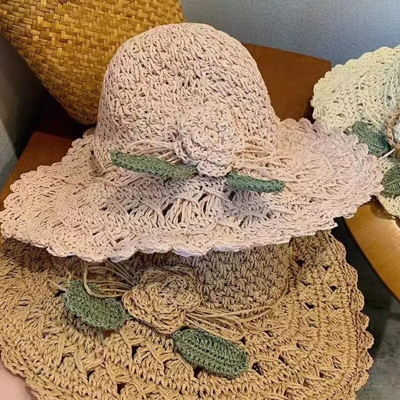 đBuy 1 Get 1 Free-2PcsđžElegant Crochet Straw Hat with Ruffle Detail