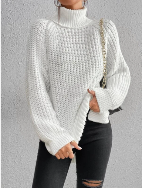 🌸Up to 40% OFF🔥Cotton Turtleneck Raglan Sleeve Split Hem Sweater