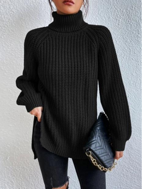 🌸Up to 40% OFF🔥Cotton Turtleneck Raglan Sleeve Split Hem Sweater