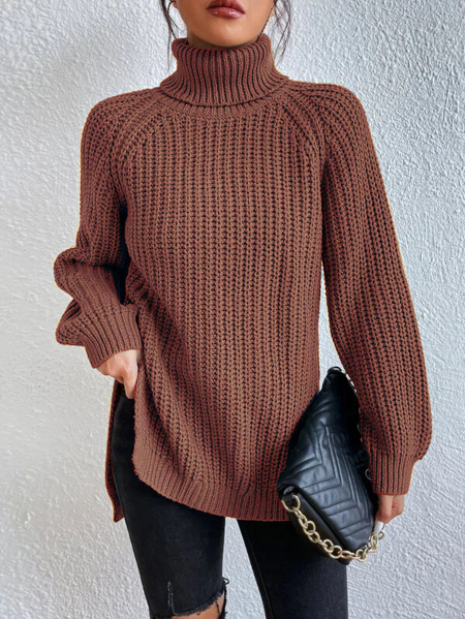 🌸Up to 40% OFF🔥Cotton Turtleneck Raglan Sleeve Split Hem Sweater