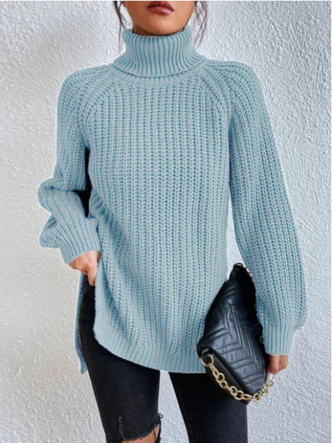 🌸Up to 40% OFF🔥Cotton Turtleneck Raglan Sleeve Split Hem Sweater