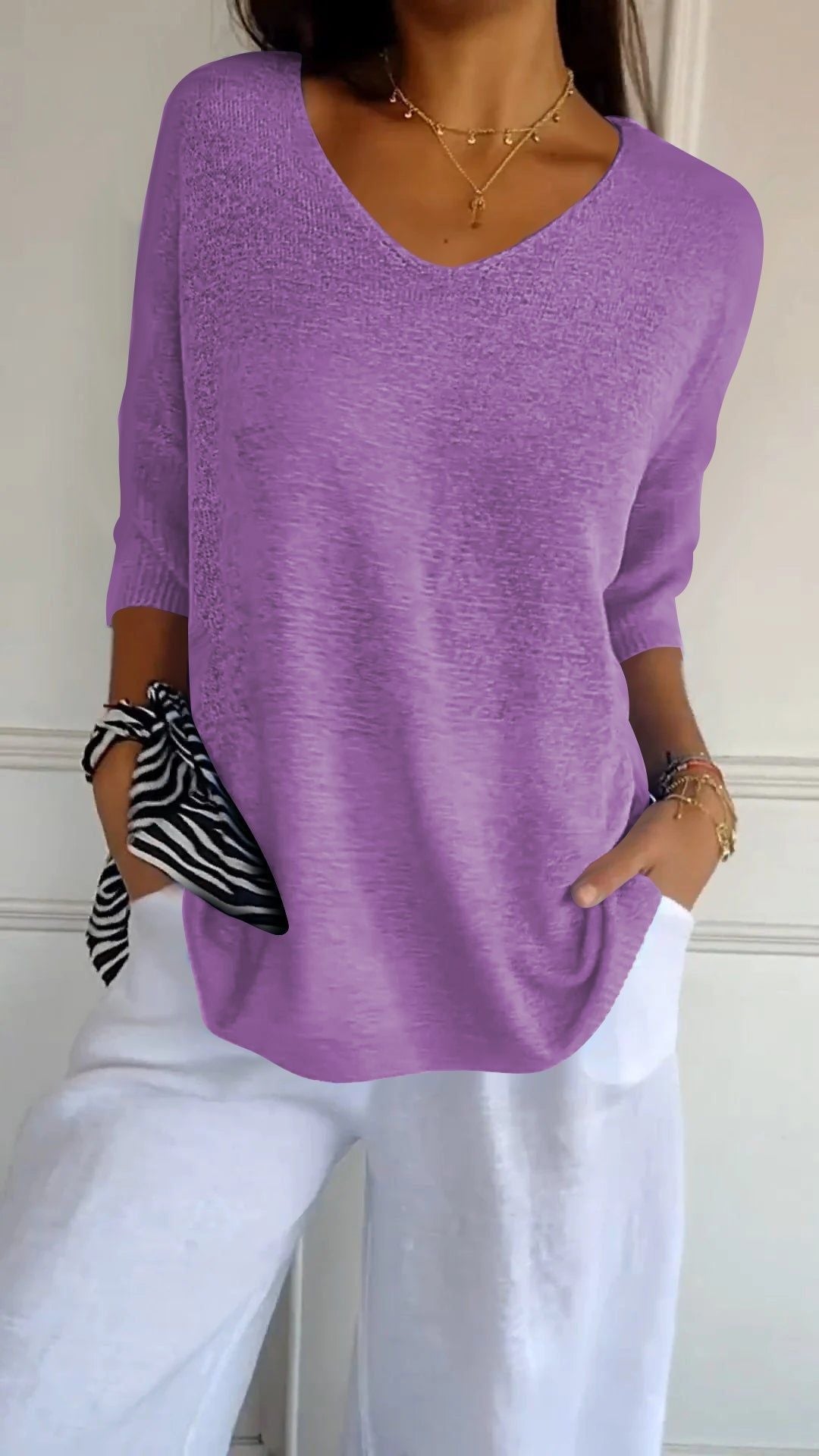 🔥Hot Sale-50% OFF🥰Solid Color Knitted V-neck Top