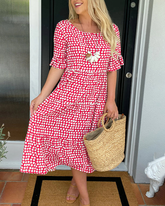 🌸Spring Specials🌸 Round Neck Polka Dot Print Midi Dress