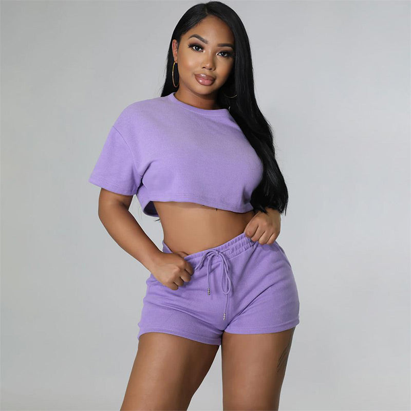 🌈Buy 2 get 10% off & Free Shipping🌸Women's 2 Piece Outfits, Round Neck Top & Drawstring Shorts