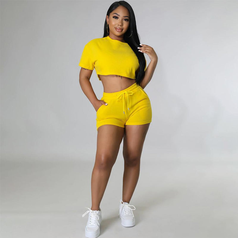 🌈Buy 2 get 10% off & Free Shipping🌸Women's 2 Piece Outfits, Round Neck Top & Drawstring Shorts