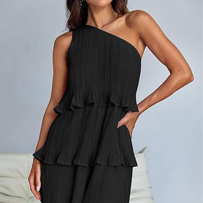 👗49% - discount💥-Women's One Shoulder Ruffle Tiered Layered Flowy A Line Dress