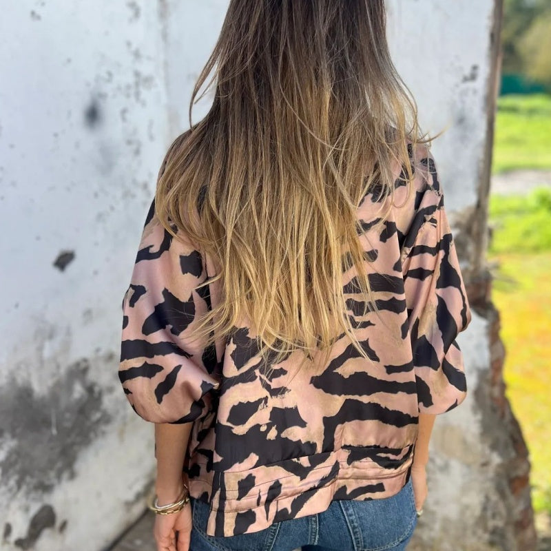 🔥Today 50% off🔥Women's Fall Zebra Print Zipper Bomber Jacket