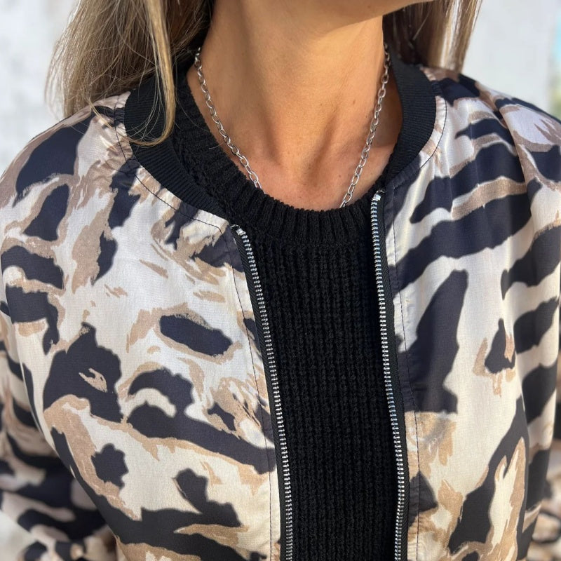 🔥Today 50% off🔥Women's Fall Zebra Print Zipper Bomber Jacket