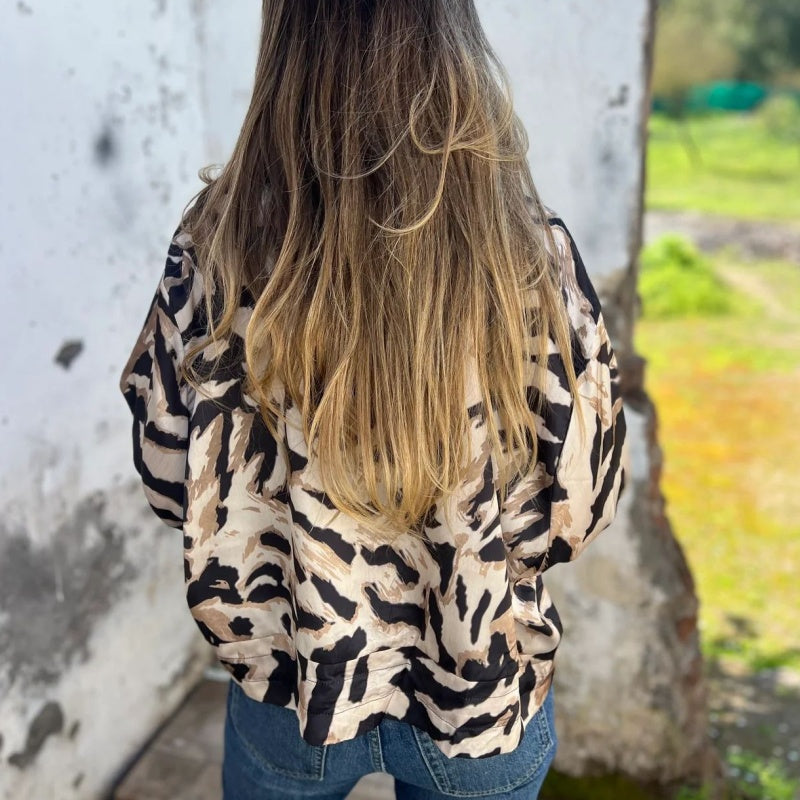 🔥Today 50% off🔥Women's Fall Zebra Print Zipper Bomber Jacket