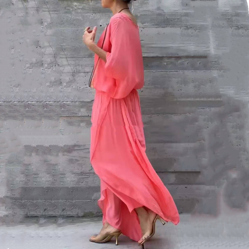 🌹Spring Promotion 50% OFF🌹Loose Top & Slit Wide-Leg Pants Chiffon 2-Piece Set