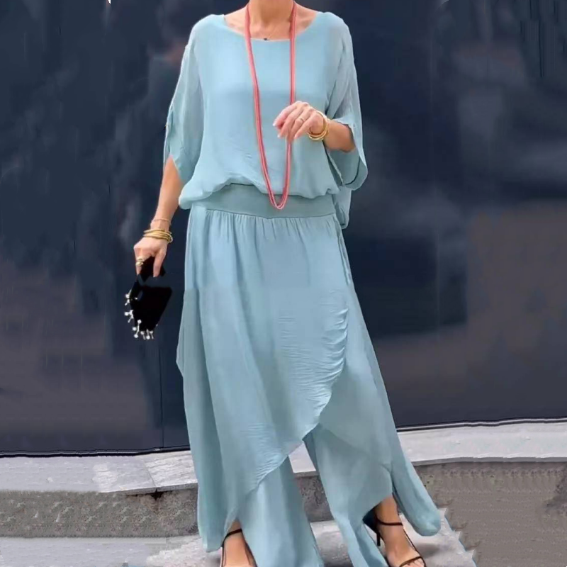 🌹Spring Promotion 50% OFF🌹Loose Top & Slit Wide-Leg Pants Chiffon 2-Piece Set