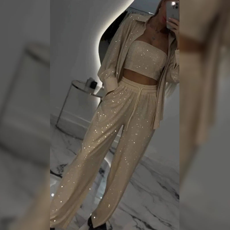 🌟👠Must-Have for Shiny Partiest✨ Dazzling Blazer & Wide-Leg Pants, Stylish and Grand, Perfect for Parties!