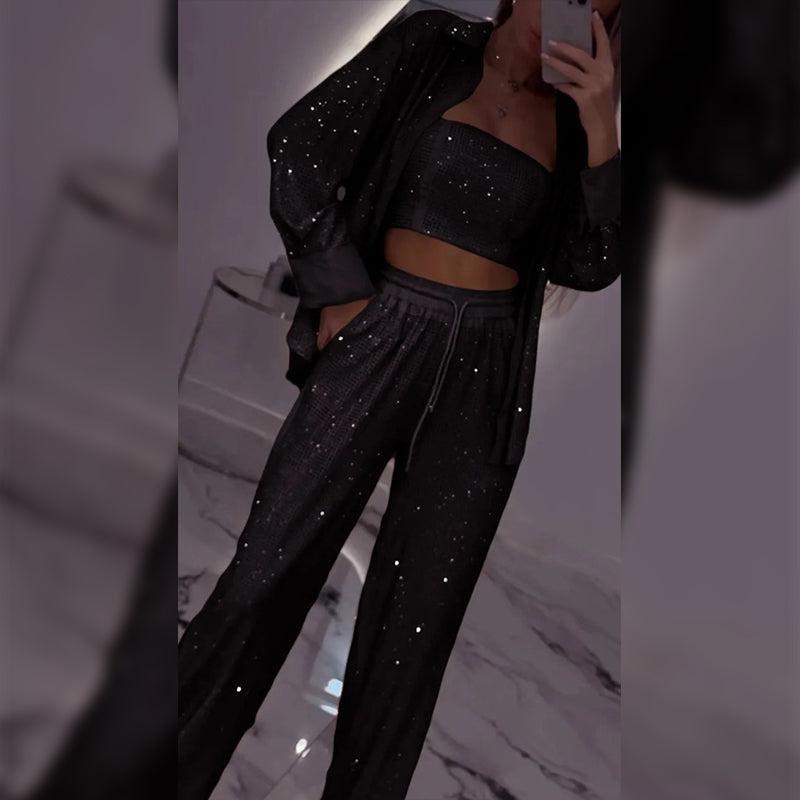 🌟👠Must-Have for Shiny Partiest✨ Dazzling Blazer & Wide-Leg Pants, Stylish and Grand, Perfect for Parties!