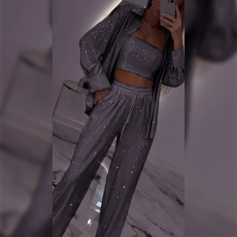 🌟👠Must-Have for Shiny Partiest✨ Dazzling Blazer & Wide-Leg Pants, Stylish and Grand, Perfect for Parties!