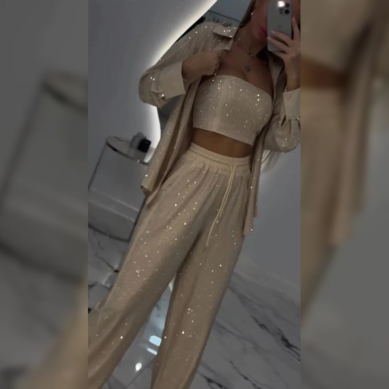 🌟👠Must-Have for Shiny Partiest✨ Dazzling Blazer & Wide-Leg Pants, Stylish and Grand, Perfect for Parties!