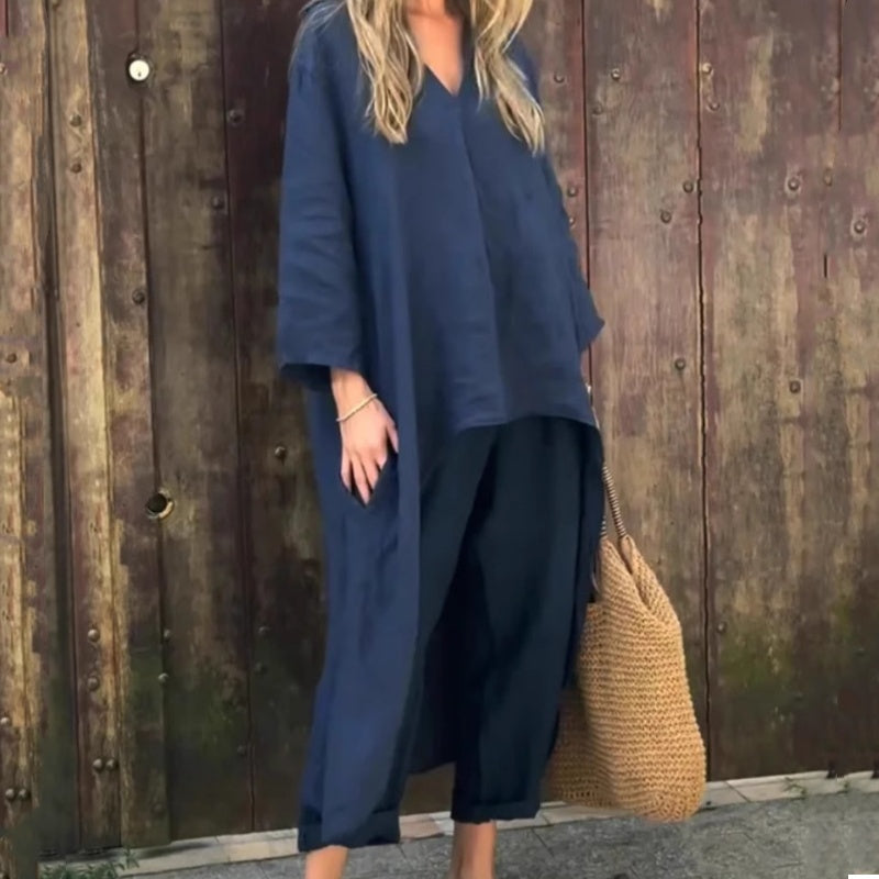 🌸🌸🌸Women's Summer Loose Pocket V-Neck 2-Piece Set
