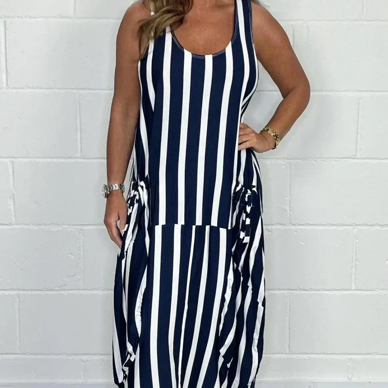 👗Stripe Oversized Tie-Front Pocket Dress