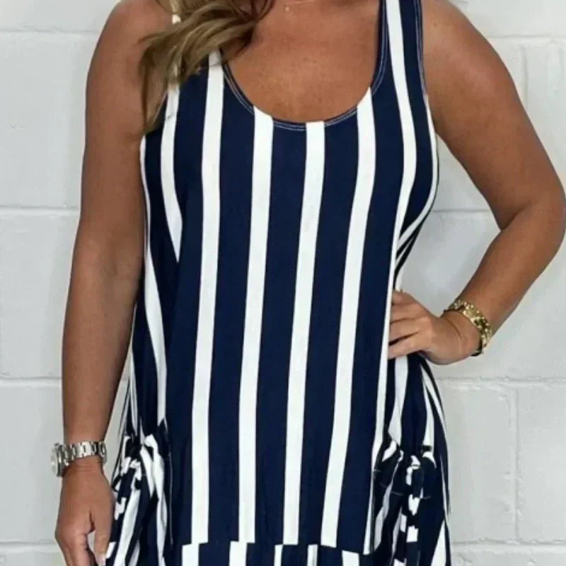 👗Stripe Oversized Tie-Front Pocket Dress
