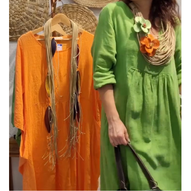 Women's Casual Boho Style Long-Sleeve Linen Dress