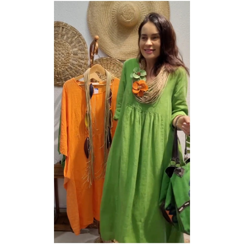 Women's Casual Boho Style Long-Sleeve Linen Dress