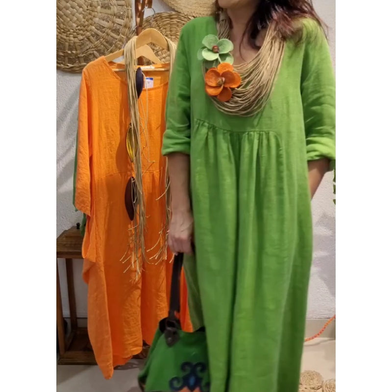 Women's Casual Boho Style Long-Sleeve Linen Dress