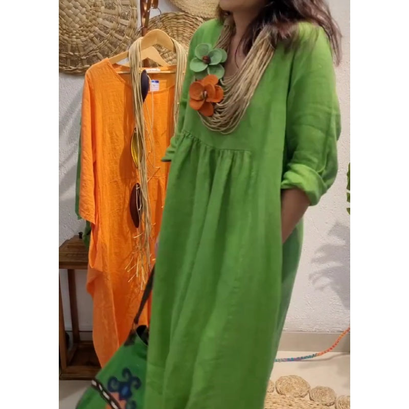 Women's Casual Boho Style Long-Sleeve Linen Dress