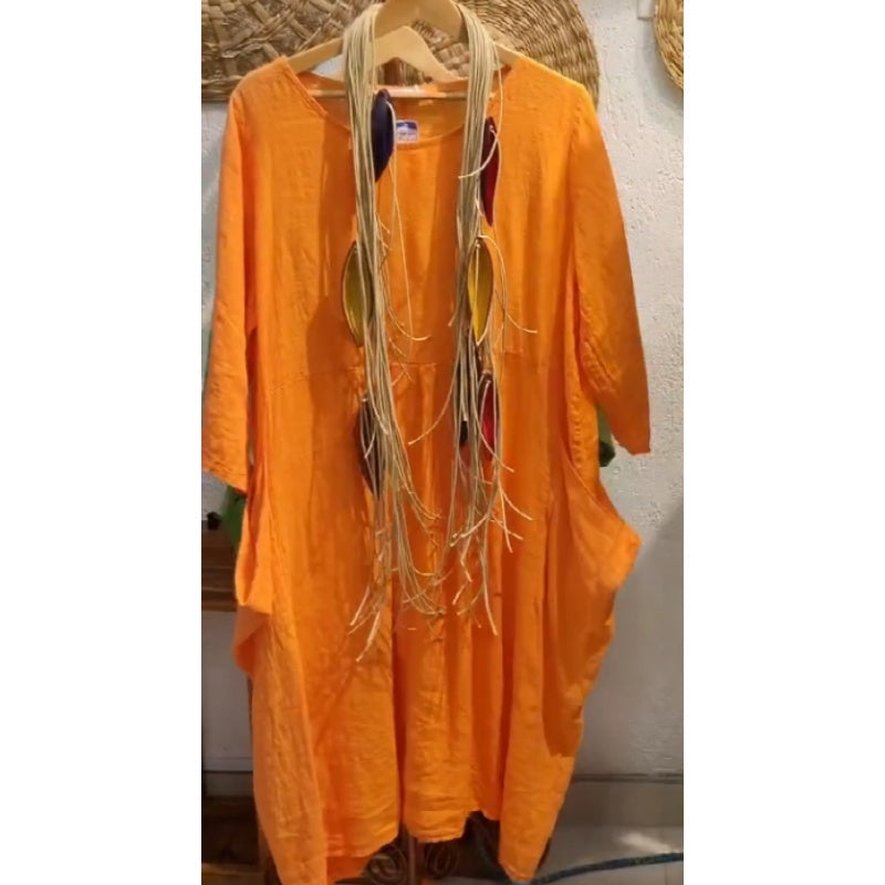 Women's Casual Boho Style Long-Sleeve Linen Dress