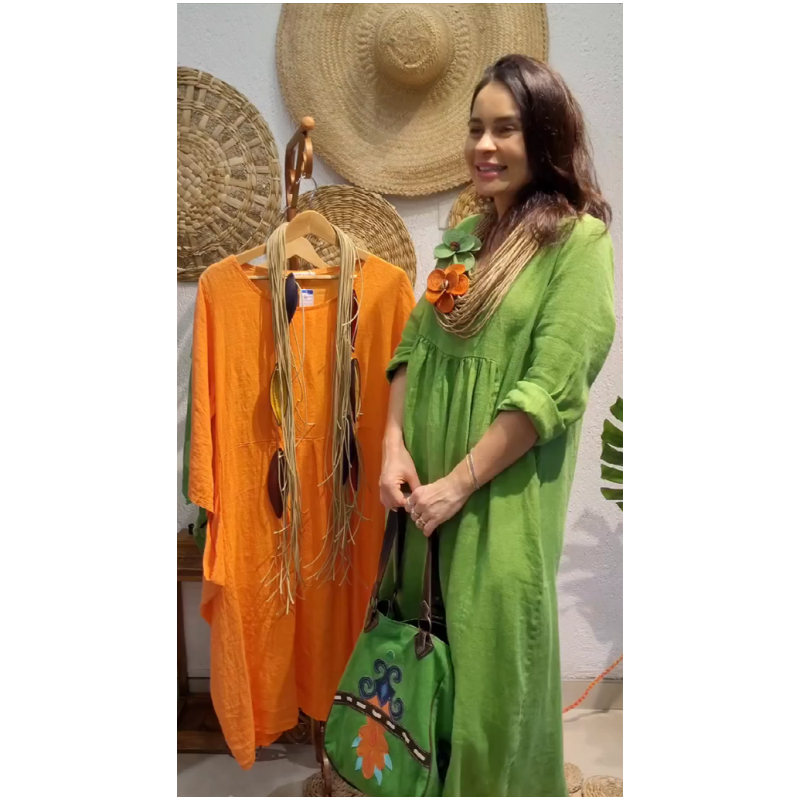 Women's Casual Boho Style Long-Sleeve Linen Dress
