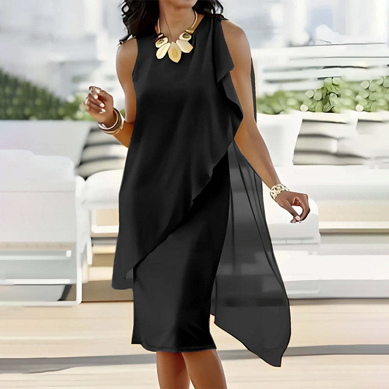 👗Women's Summer Elegant Round Neck Asymmetric Mesh Sleeveless Dress