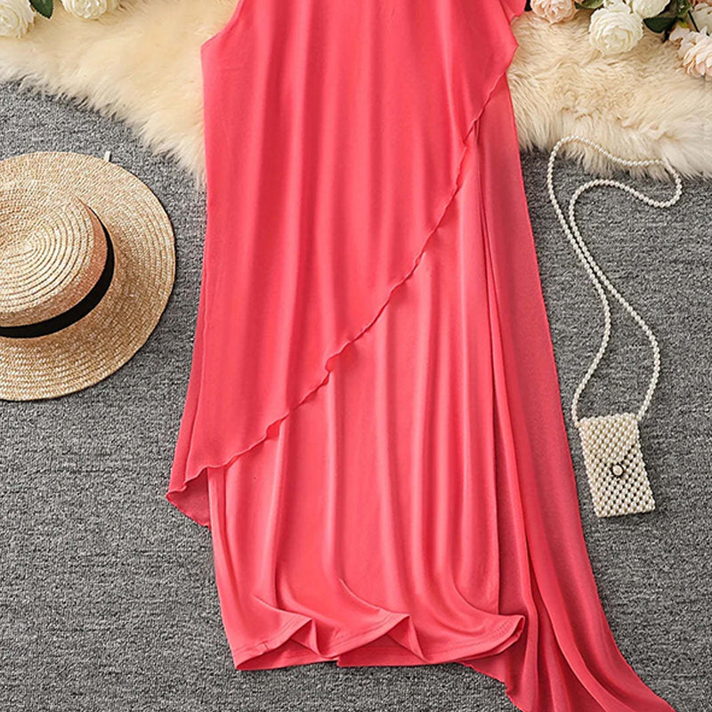 👗Women's Summer Elegant Round Neck Asymmetric Mesh Sleeveless Dress