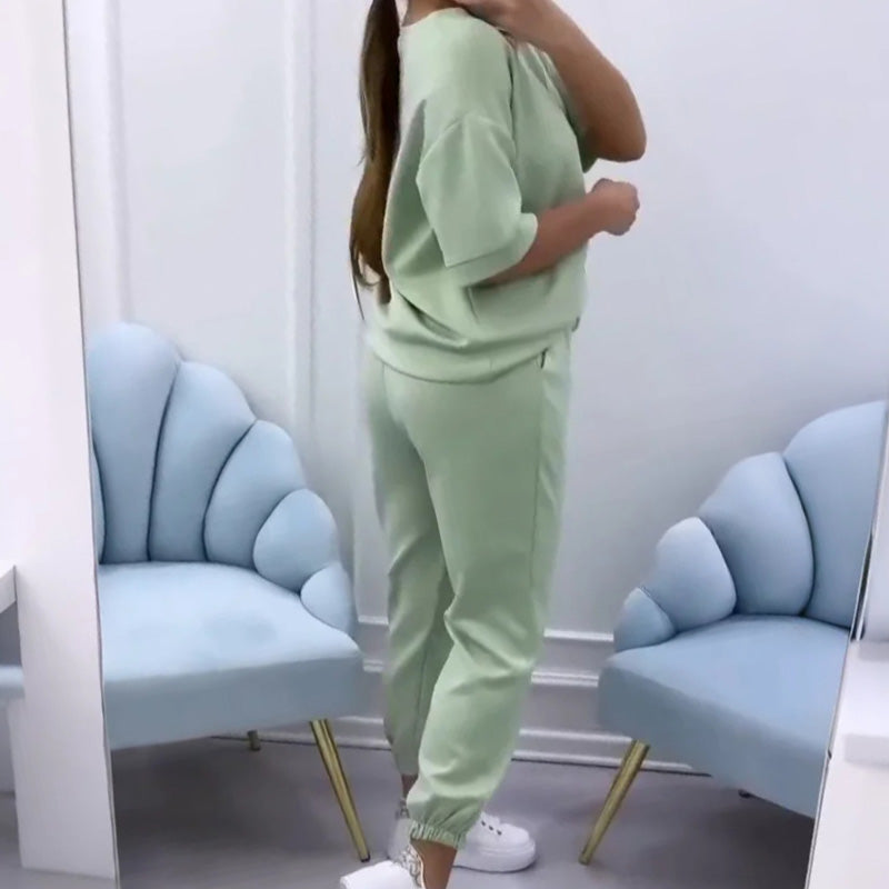 ⏳Time-limited Special⏰Women's Casual Solid Color Top & Pants Set