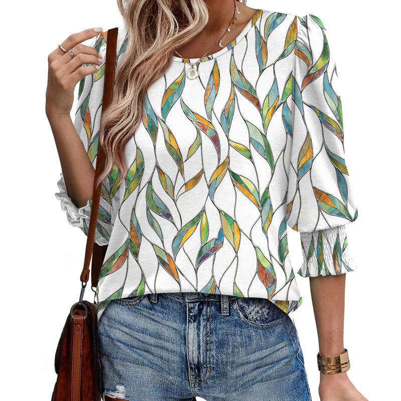 🌞Summer Sale 50% OFF🔥Blouses for Women Dressy Casual 3/4 Length Sleeve Women’s Tops with Smocked Cuffs