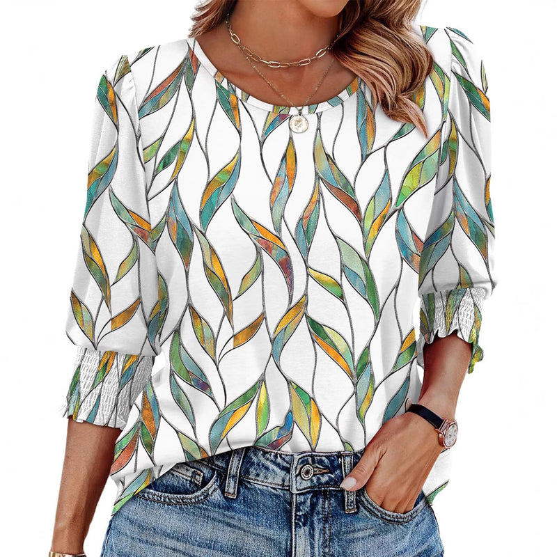 🌞Summer Sale 50% OFF🔥Blouses for Women Dressy Casual 3/4 Length Sleeve Women’s Tops with Smocked Cuffs