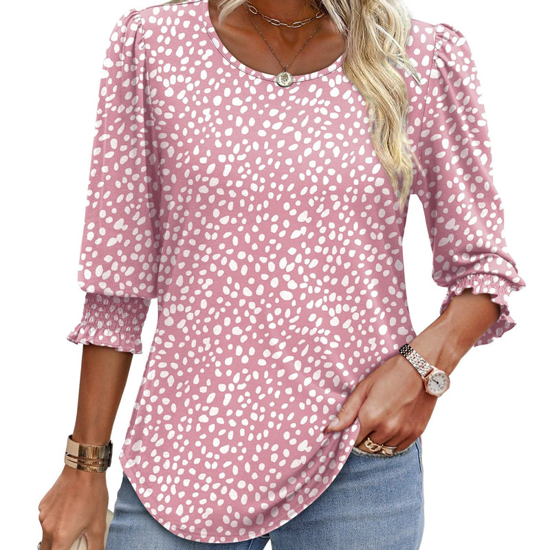 🌞Summer Sale 50% OFF🔥Blouses for Women Dressy Casual 3/4 Length Sleeve Women’s Tops with Smocked Cuffs