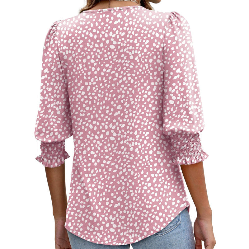 🌞Summer Sale 50% OFF🔥Blouses for Women Dressy Casual 3/4 Length Sleeve Women’s Tops with Smocked Cuffs