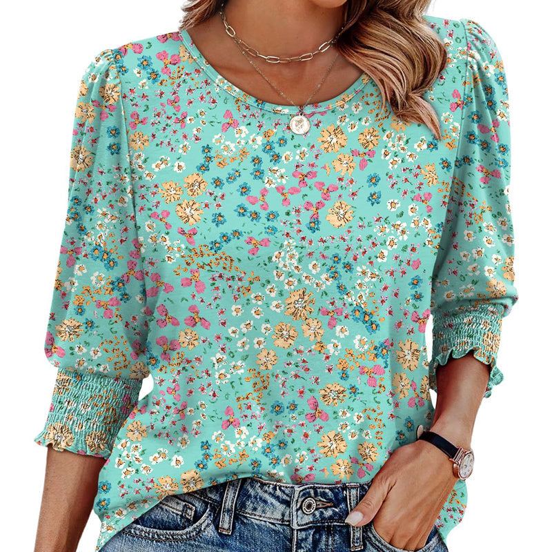 🌞Summer Sale 50% OFF🔥Blouses for Women Dressy Casual 3/4 Length Sleeve Women’s Tops with Smocked Cuffs