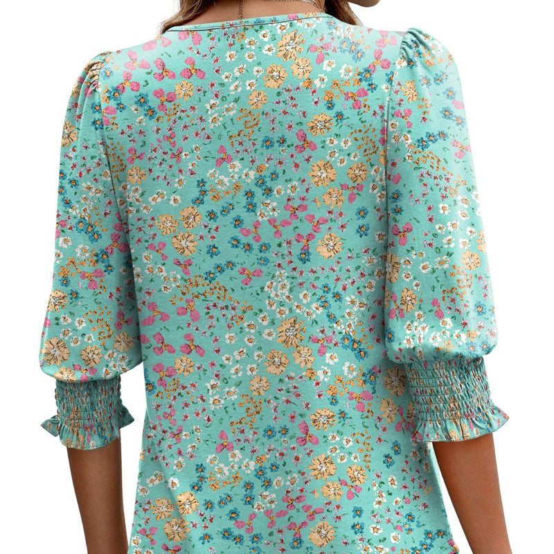 🌞Summer Sale 50% OFF🔥Blouses for Women Dressy Casual 3/4 Length Sleeve Women’s Tops with Smocked Cuffs