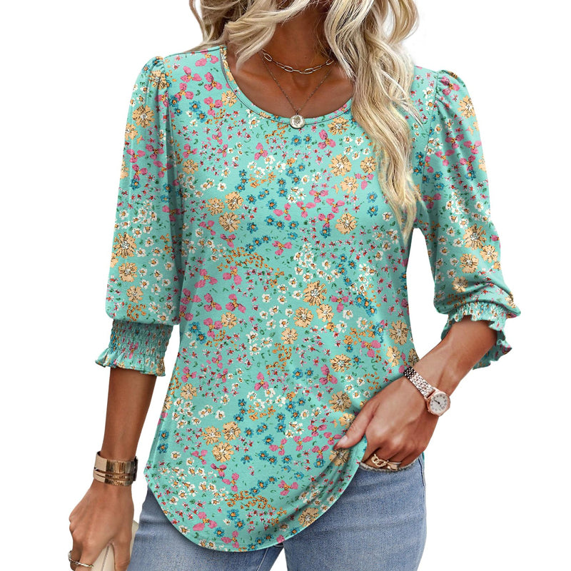 🌞Summer Sale 50% OFF🔥Blouses for Women Dressy Casual 3/4 Length Sleeve Women’s Tops with Smocked Cuffs