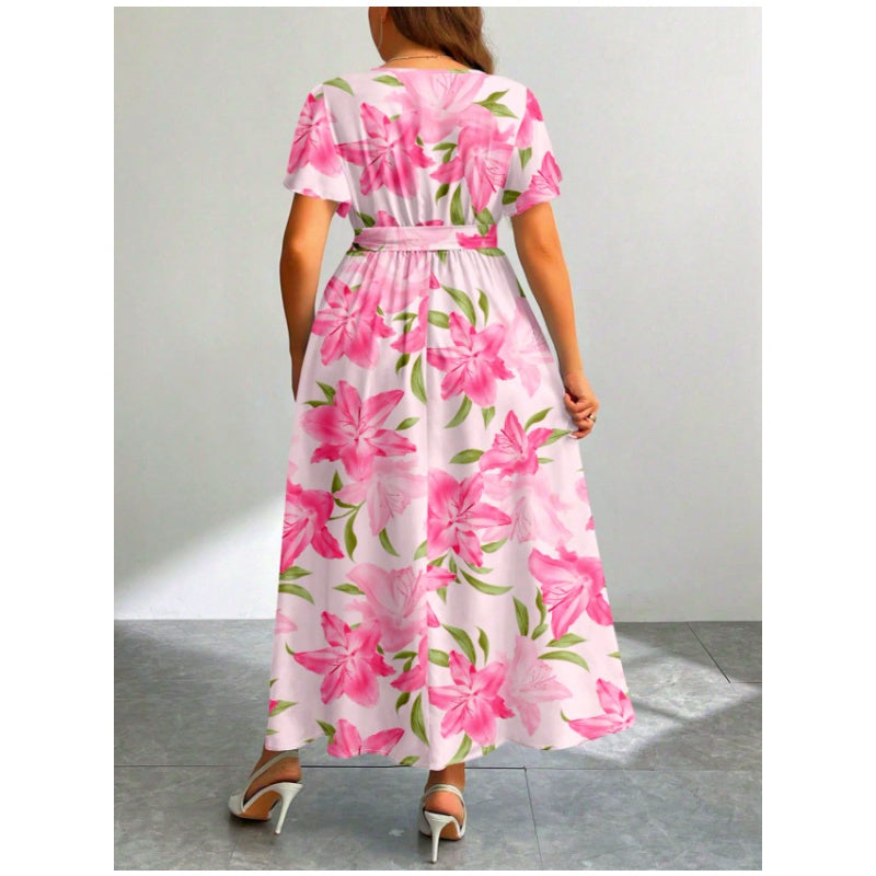 Summer Vacation Style Floral Lace-Up Long Dress