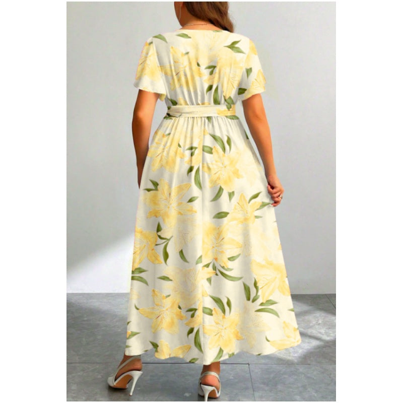 Summer Vacation Style Floral Lace-Up Long Dress
