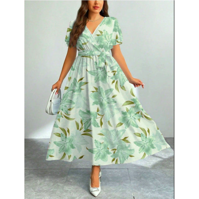 Summer Vacation Style Floral Lace-Up Long Dress