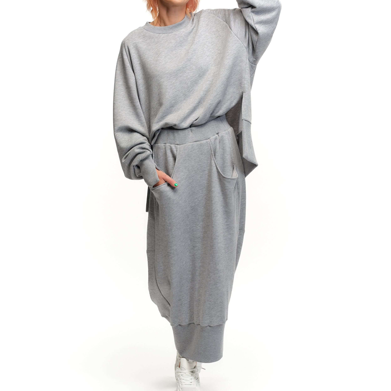 Women's Round-Neck Sweatshirt & Skirt 2-Piece Set