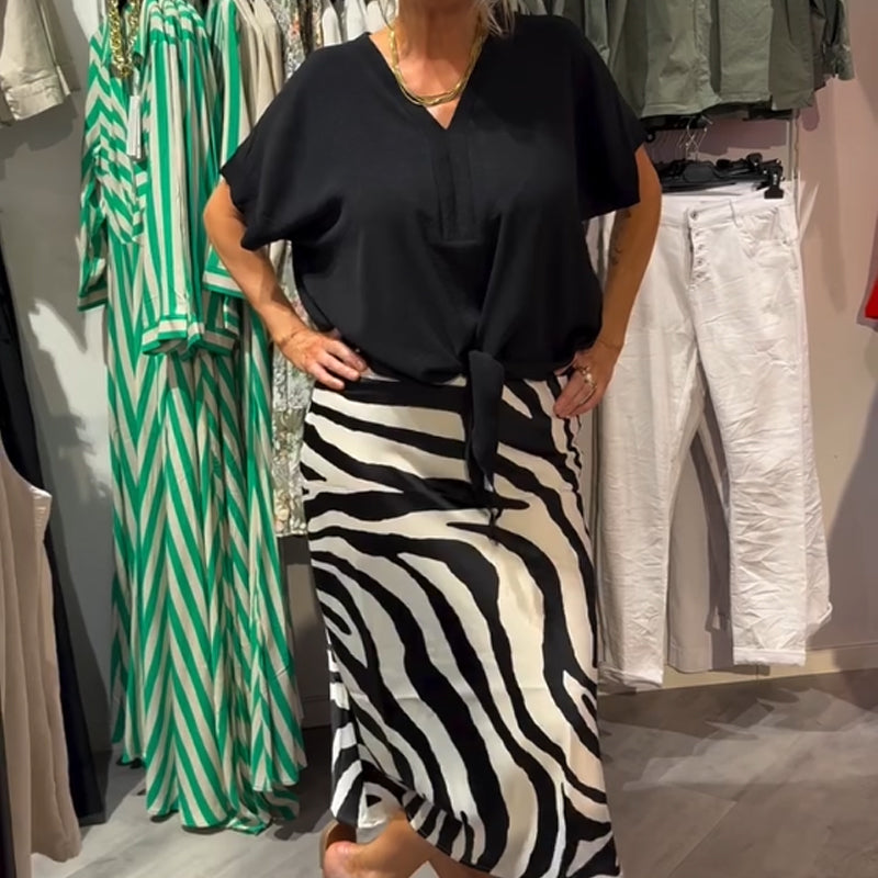 Women's Knot Front Blouse & Midi Skirt Casual Set