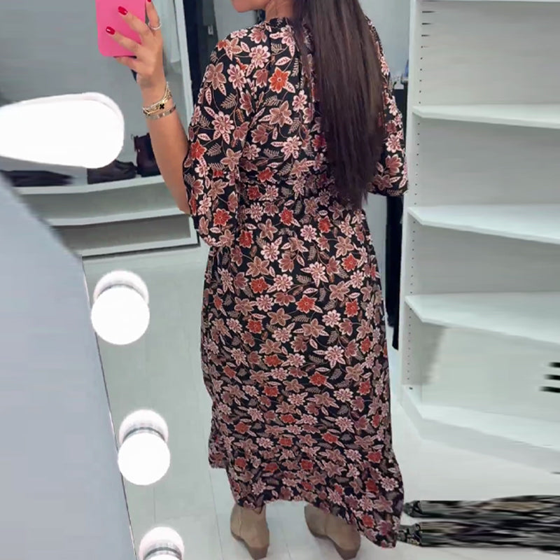 💃Time-limited Special 50%OFF⏰V-neck Printed Maxi Dress with 3/4 Sleeves🍁Let this Autumn be Filled with Your Elegance💗