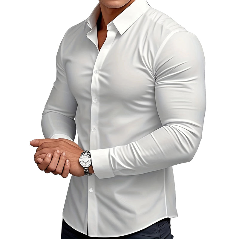 Men's Lapel Button-Down Shirt โ Long Sleeve, Solid Colour ๐