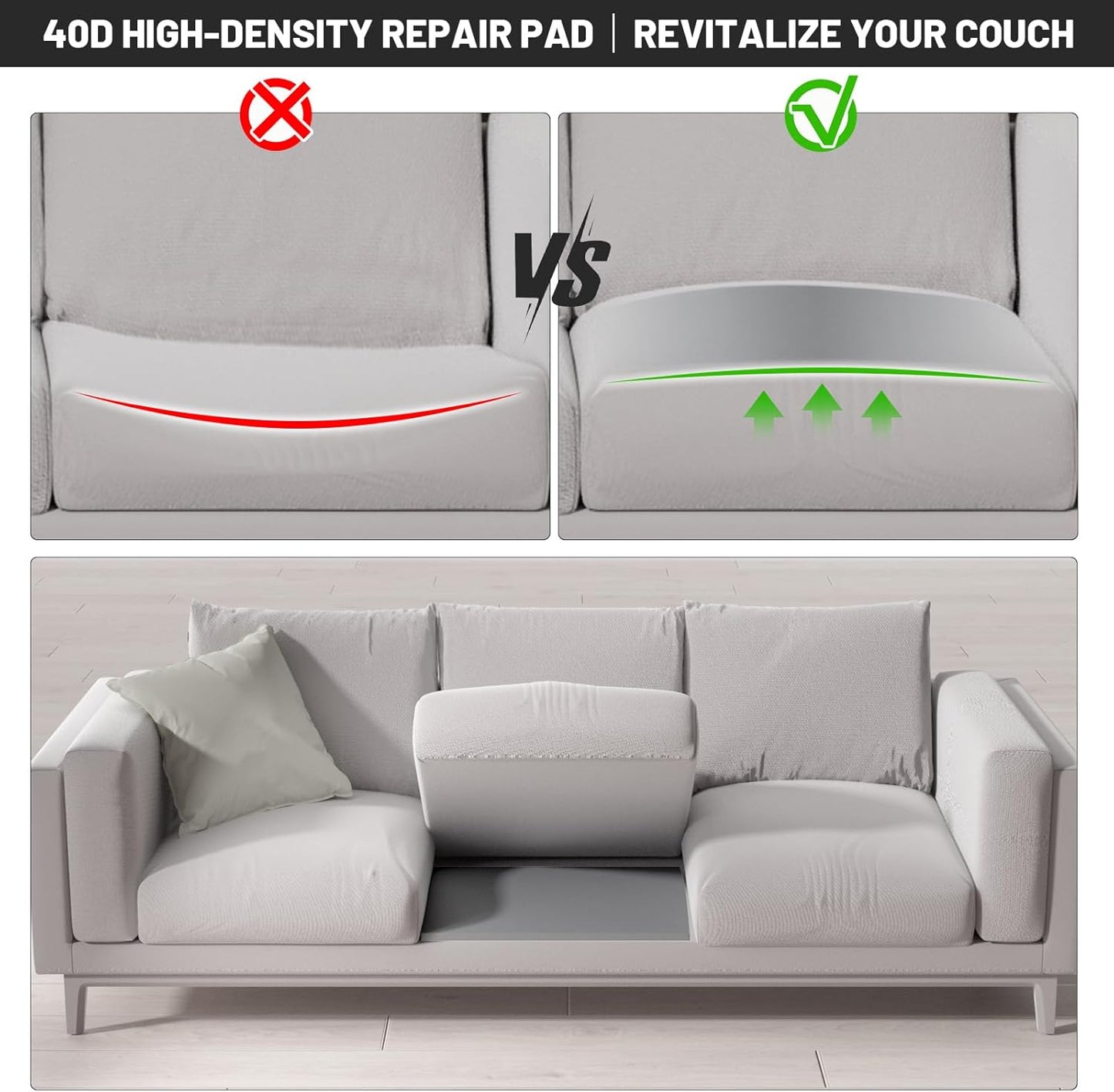 🛋️ BUY 3 GET 1 FREE! ✨ Sofa Cushion Support for Sagging Seats - High-Density Foam Insert with Non-Slip Base for Enhanced Comfort & Posture 🏠💫