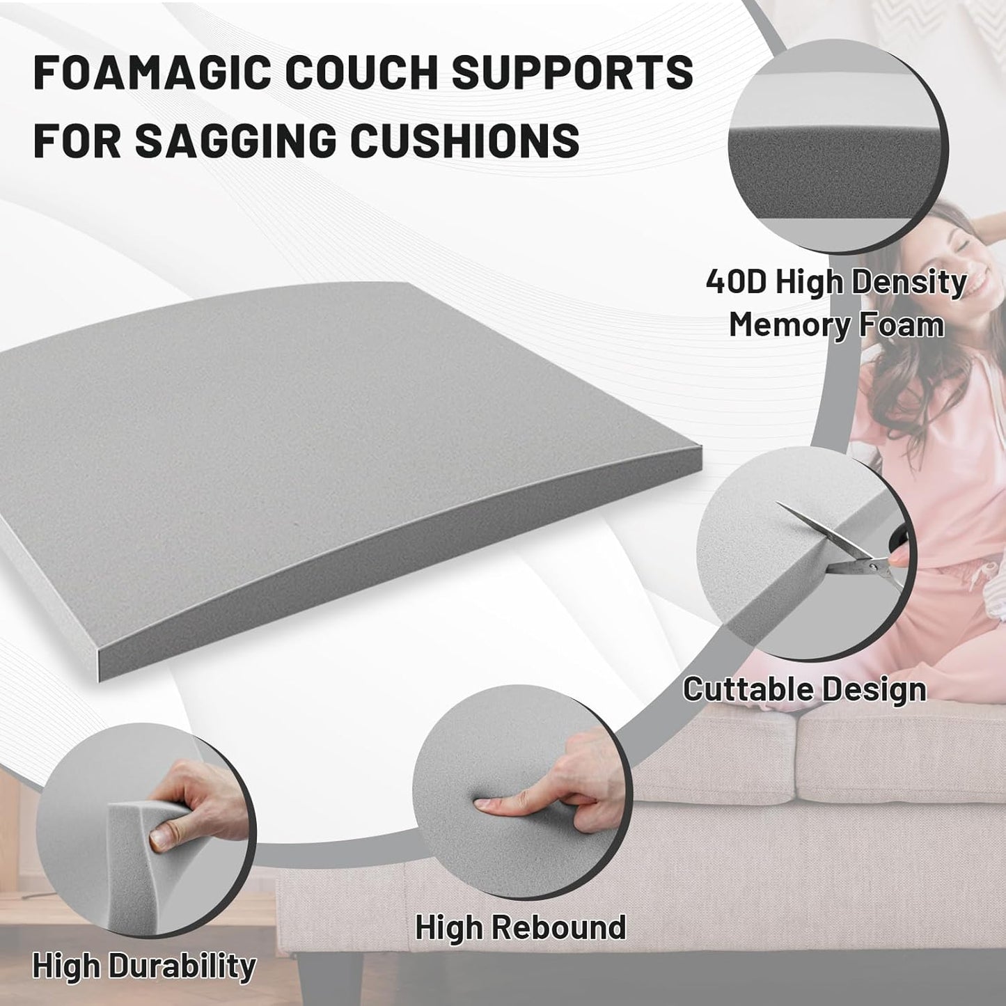 🛋️ BUY 3 GET 1 FREE! ✨ Sofa Cushion Support for Sagging Seats - High-Density Foam Insert with Non-Slip Base for Enhanced Comfort & Posture 🏠💫