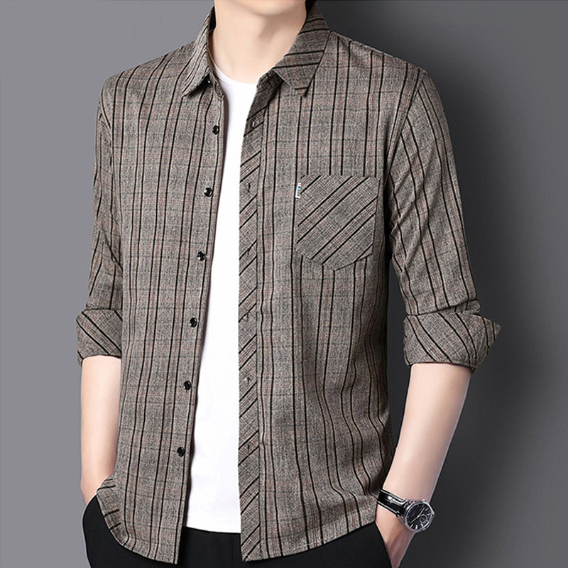 Men's Casual Comfortable Long-Sleeved Plaid Shirt